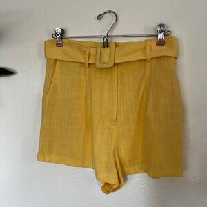 Miss Selfridge Petite Belted Linen-Blend Shorts – Pale Yellow, Size 8